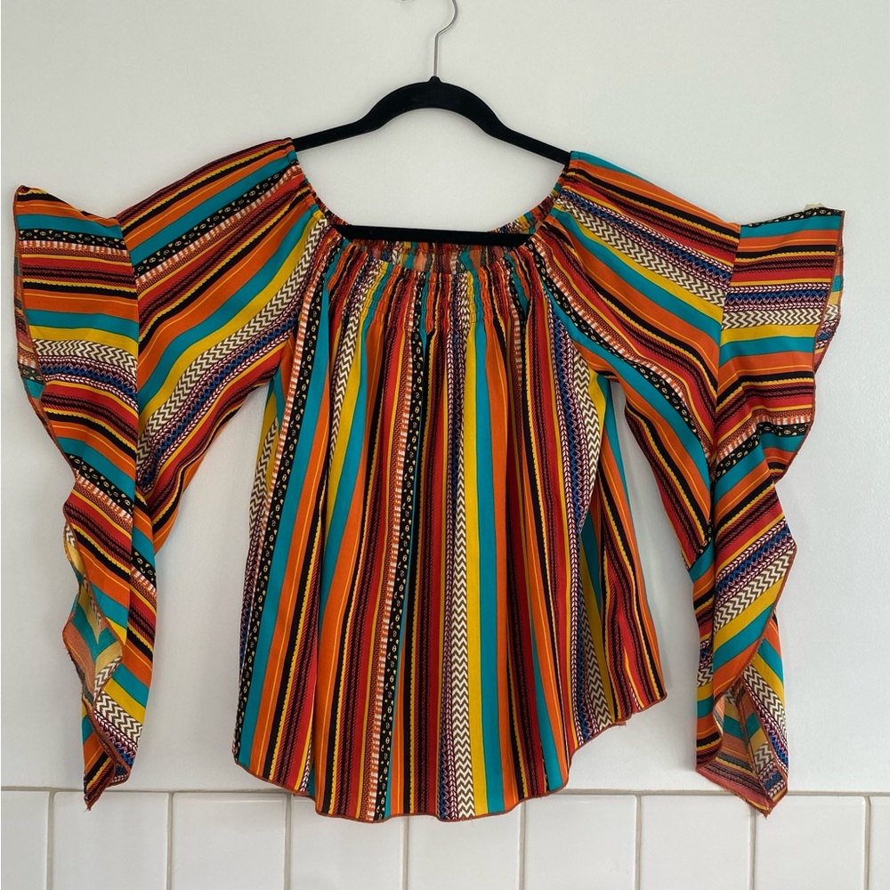 Colorful Striped Women's Peasant Style Top  Sz: M. NWOT